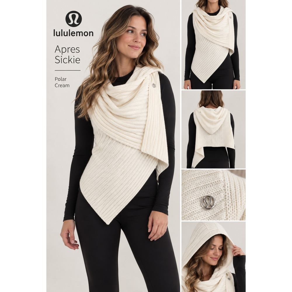 Lululemon Apres Sickie Scarf Shawl Polar Cream Wool Hoodie Ivory RARE One Size